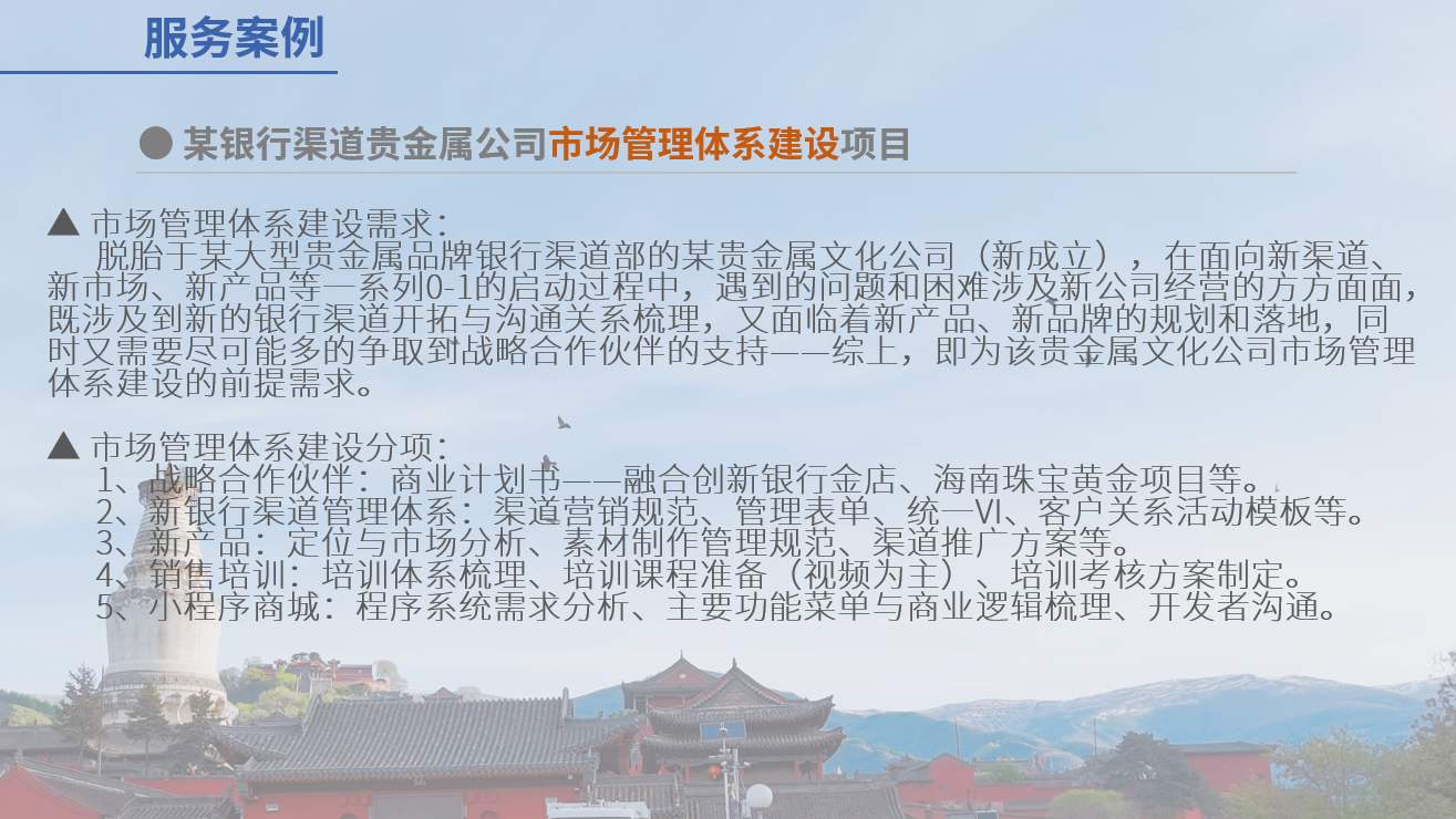 某银行渠道贵金属公司市场管理体系建设项目